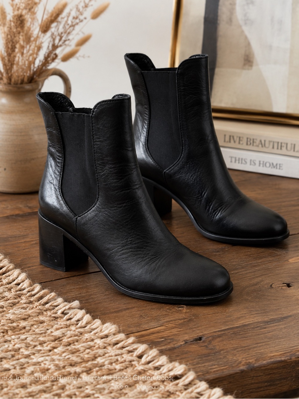 Jules & Jenn Juliette Black Leather Block Heel Chelsea Ankle Boots Size 8.5